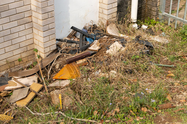 Photograph of a very untidy garden